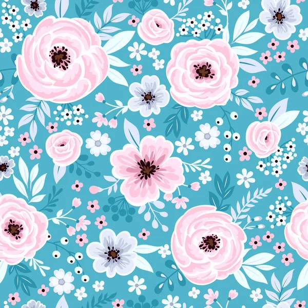 Inconsútil lindo papel pintado floral de primavera — Vector de stock