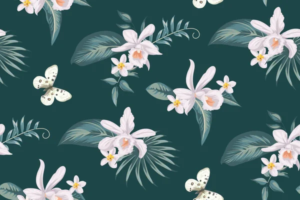 Modèle Été Tropical Sans Couture Avec Des Fleurs Orchidée Pour — Image vectorielle