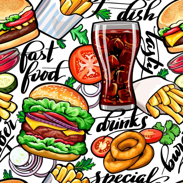 Bezproblemowy Kolorowy Wzór Fast Food — Wektor stockowy