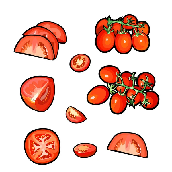 Набор векторных томатных ломтиков — стоковый вектор