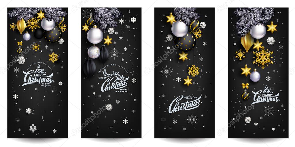 Black stylish Christmas composition with golden decor