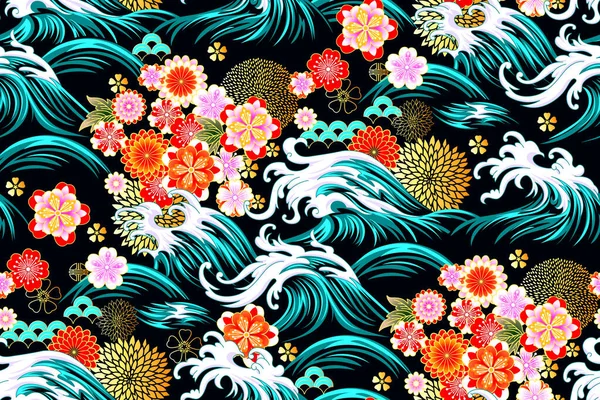 Mar oriental patrón decorativo sin costuras — Vector de stock