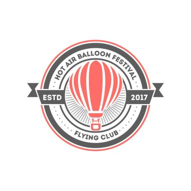 Balon logo etiket vektör illüstrasyon izole. Sıcak hava balon Festivali sembolü. Uçan kulüp logosu.
