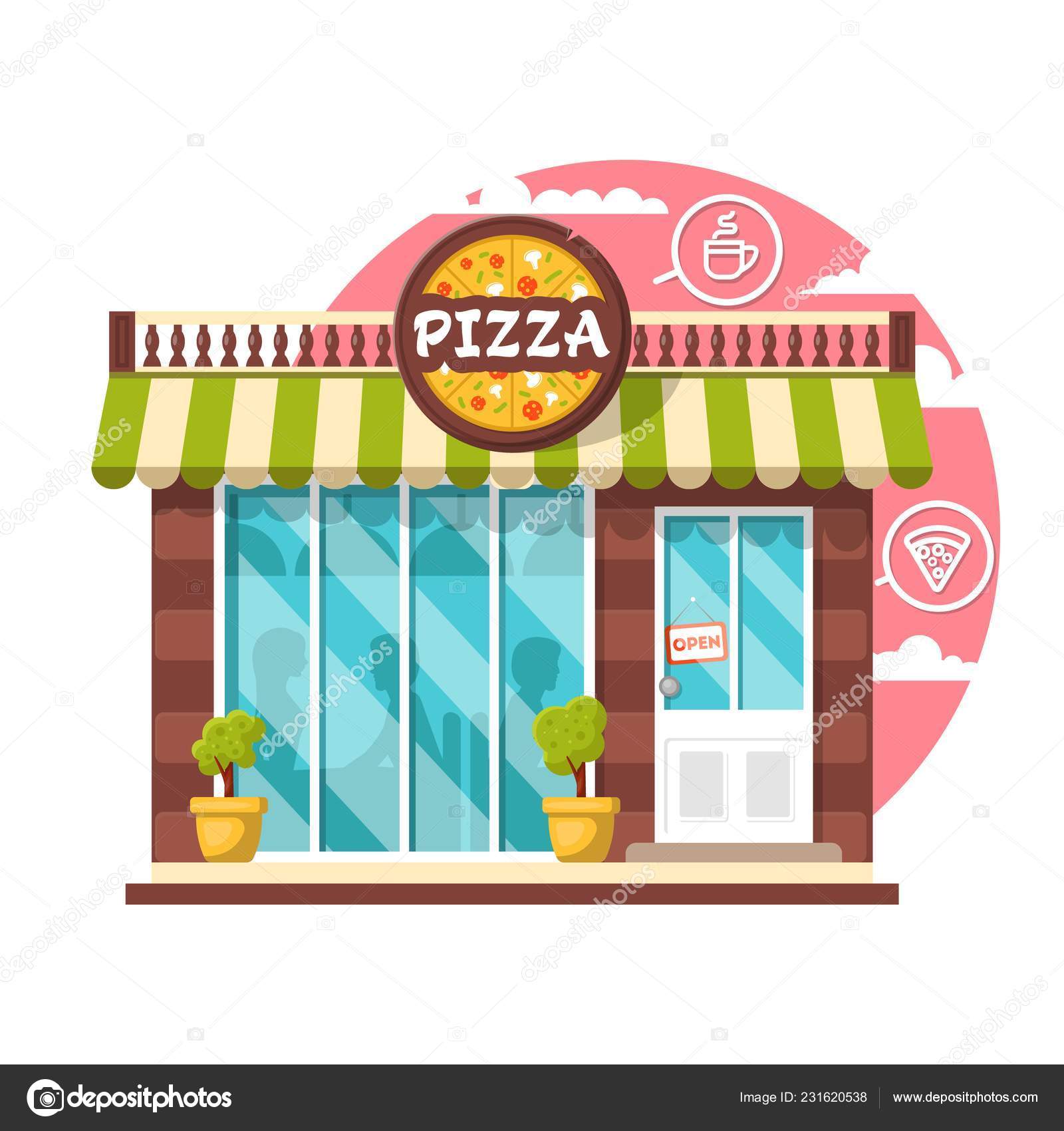 Pizza Cafe Concept Flat Design City Public Building Storefront Different Stock Vector C Santafm 231620538