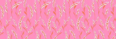 Pembe arka planda turuncu ve beyaz yapraklı kusursuz çiçek vektör deseni. Kumaş, ambalaj kağıdı, duvar kağıdı ve dekor için zarif botanik tasarımı