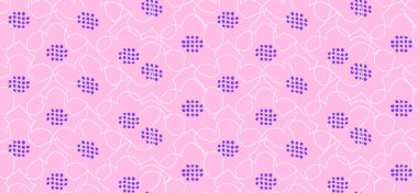 Soyut beyaz çizgili çiçeklerle kusursuz vektör deseni ve pastel pembe arka planda noktalı menekşe merkezleri. Kumaş, hediye paketi veya duvar kağıdı için modern minimal tasarım