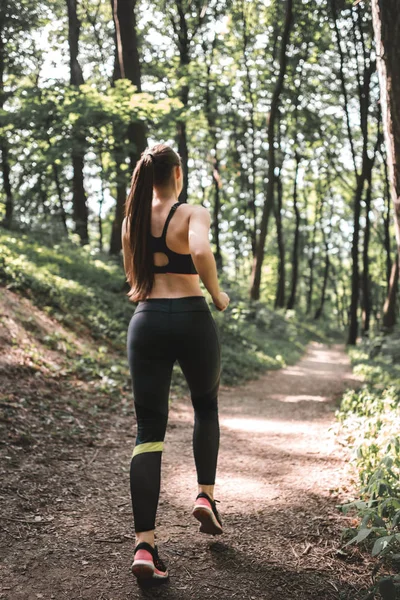 Celovečerní Snímek Docela Mladá Žena Parku Zadní Pohled Běžeckou Slim — Stock fotografie