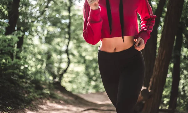 Pretty Young Woman Sweatshirt Hood Run Park Cropped Image Jogging — Stock Photo, Image