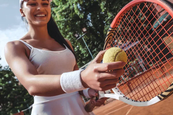 Förbereder För Tennis Serve Ung Sexig Kvinna Spela Tennis Sport — Stockfoto