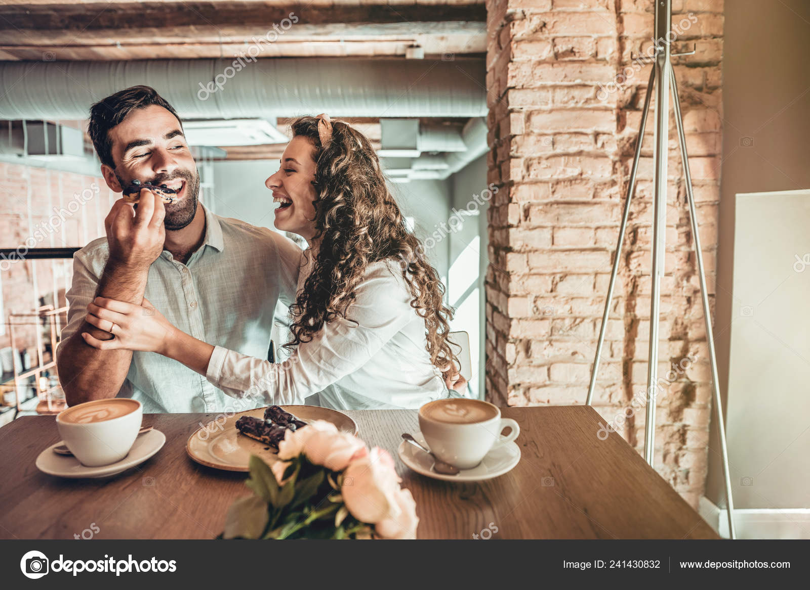Yummy Couple Love Enjoying Each Other Sitting Cafe Drinking Coffee Stock  Photo by ©vasylchipiha.gmail.com 241430832