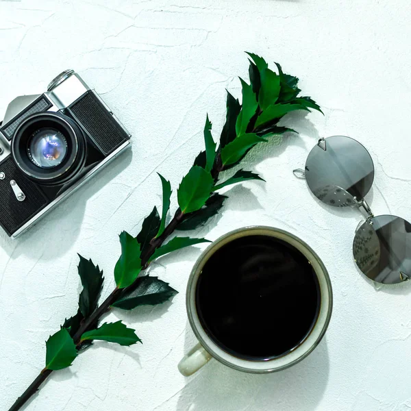 Eski zenit kamera flatlay