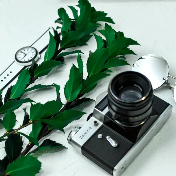 Eski zenit kamera flatlay