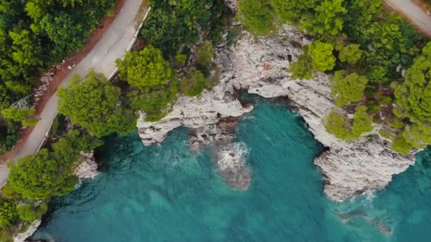 Aerial view of rocky shore of Adriatic Sea — Stock Video