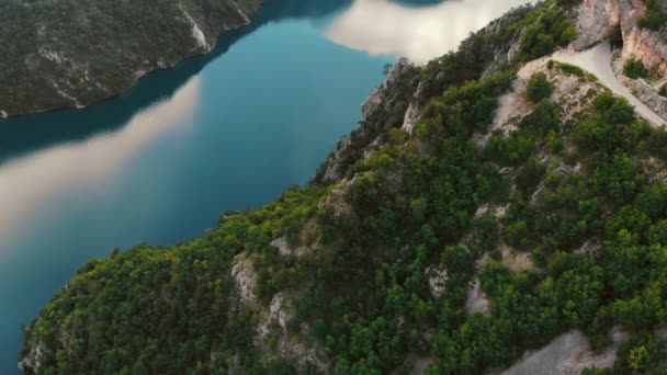 Aerial view to clear blue mountain lake, Montenegro — Stock Video