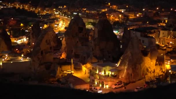 Vista de la noche de la antigua ciudad de Goreme — Vídeo de stock
