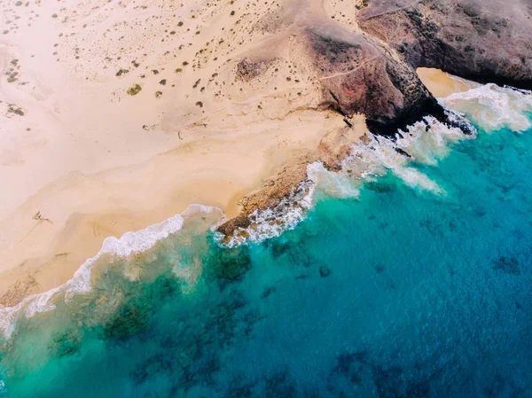 Beautiful clean beach on island of Lanzarote, aerial view — Stock Photo, Image