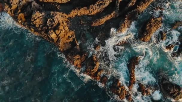 Costa rocosa del Océano Atlántico en la isla de Lanzarote, aérea — Vídeos de Stock