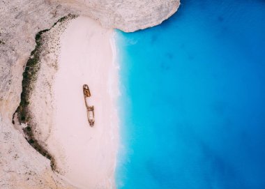 Top View Navagio Körfezi Batık Plajı. Hiç kimse, Yunanistan, Zakynthos.