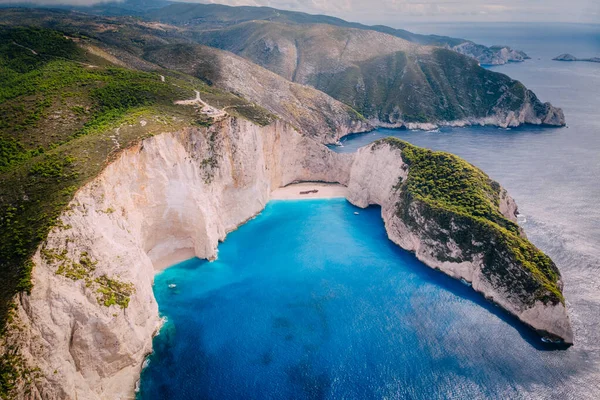 Letecký panoramatický výhled na slavnou pláž Zakynthos, Řecko — Stock fotografie