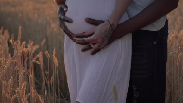 Casal interracial esperando um bebê. — Vídeo de Stock