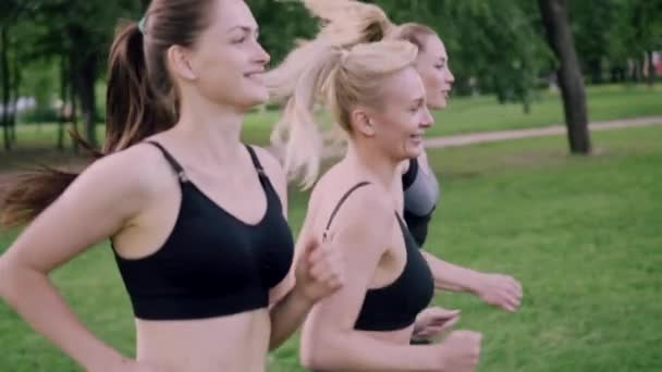 Groep vrouwen die buiten sporten. — Stockvideo