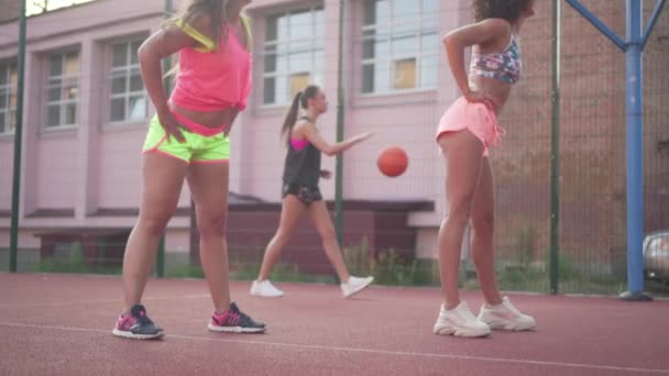 Een groep vrouwen op het basketbalveld. — Stockvideo