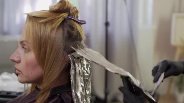 Colorante para el cabello en el salón. — Vídeos de Stock