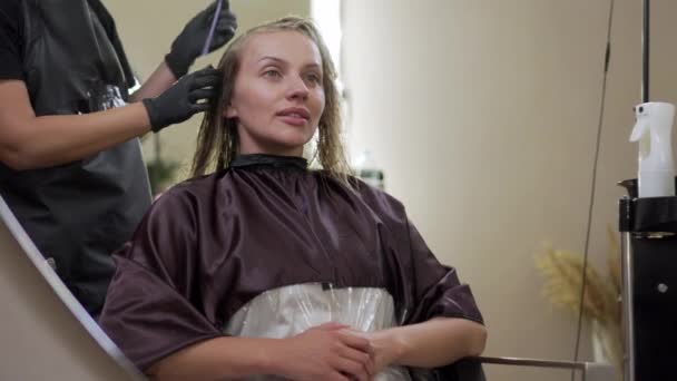 Hair coloring in the salon. — Stock Video