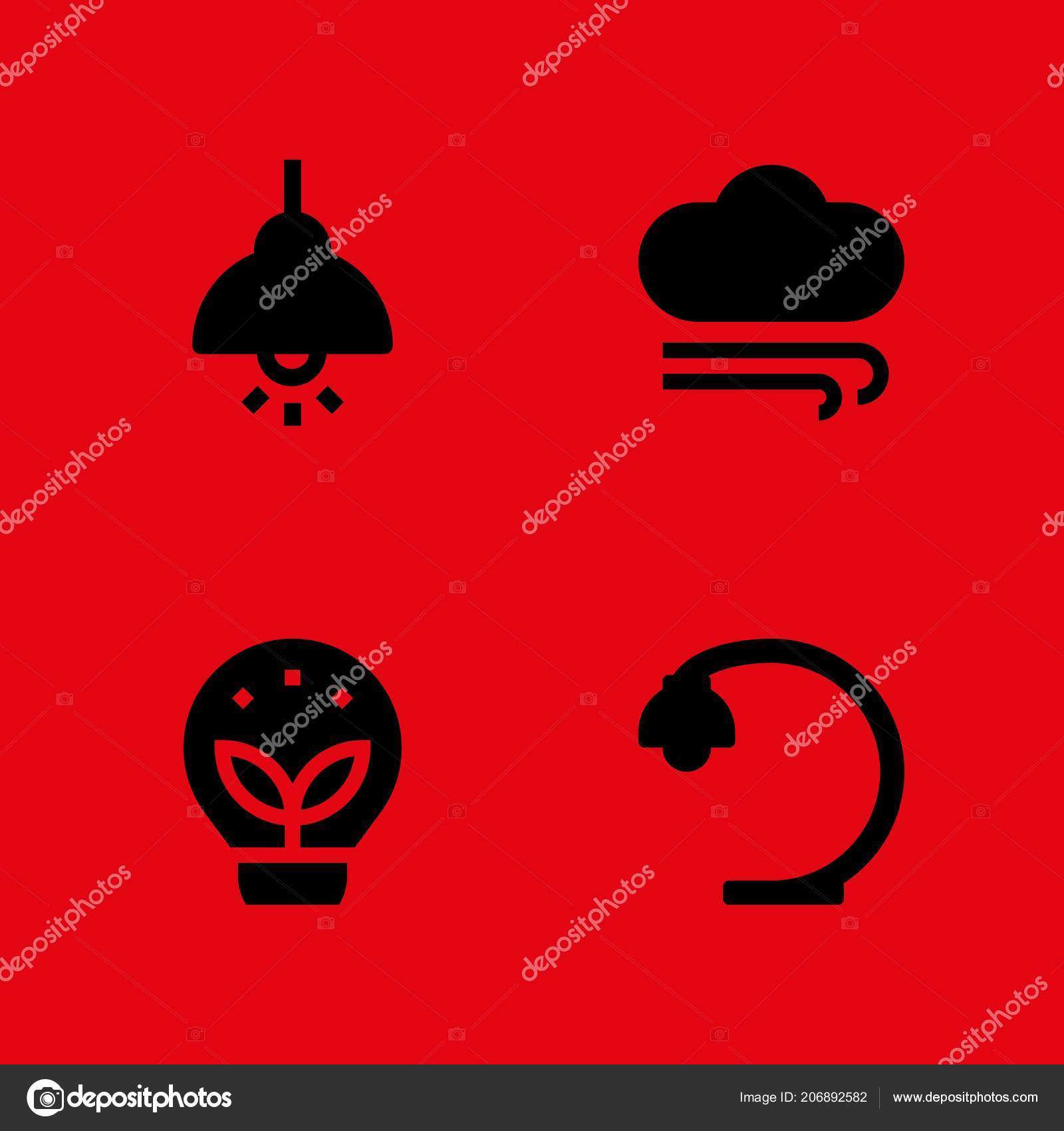 Energy Icon Set Desk Lamp Ecology Hanging Bulb Vector Illustration