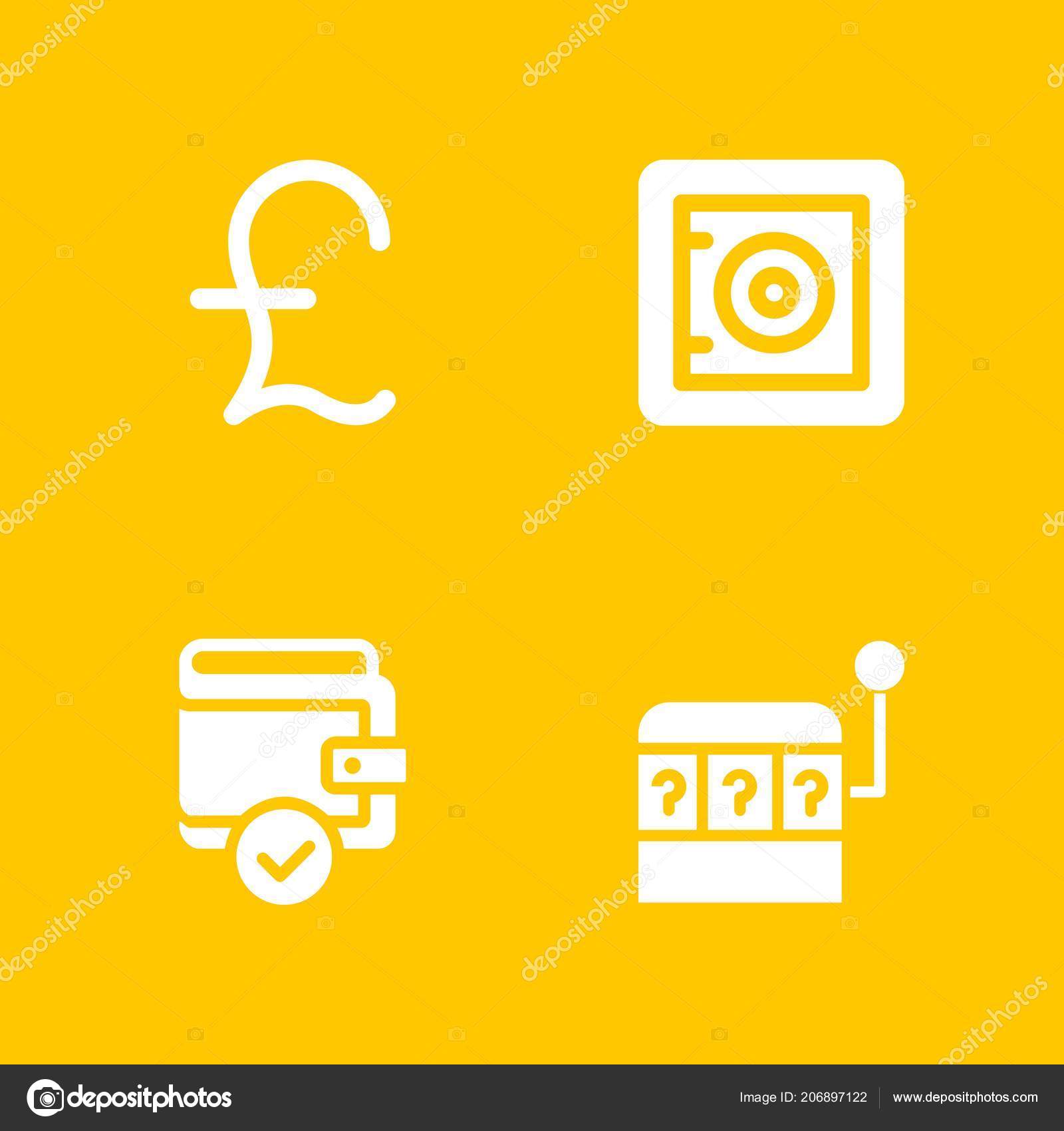 Money Icon Set Slot Machine Pound Sterling Safe Box Vector - 