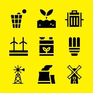 çevre ışık, yel değirmeni, çimen enerji ve yel değirmeni Icons set. Vektör grafik tasarım web ve uygulama için