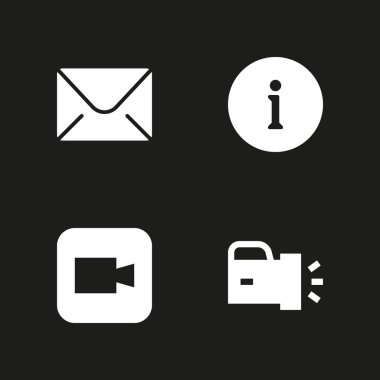 teknoloji Icon set. bilgi, video kamera ve grafik tasarım ve web için el feneri vektör simge
