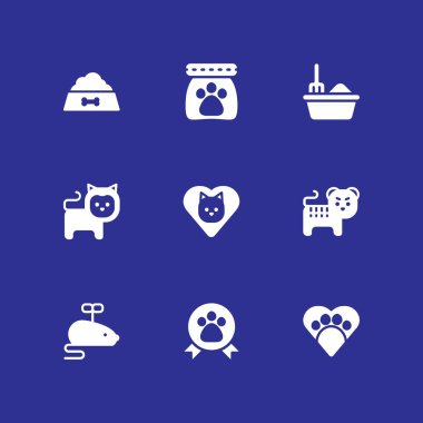 kedi Icon set. pençe, fare oyuncak ve grafik tasarım ve web için şerit vektör simge pençe