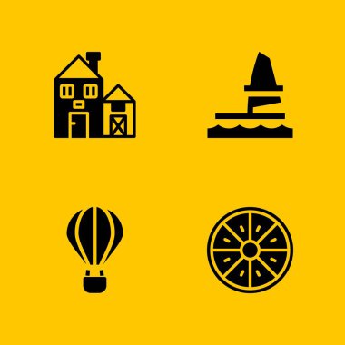 Doğa Icon set. ahır, sıcak hava balonu ve grafik tasarım ve web için vektör simge windsurf