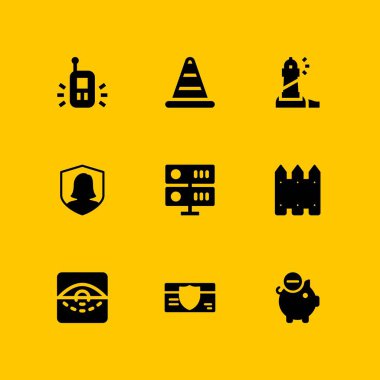 Güvenlik Icon set. grafik tasarım ve web walkie talkie, çit ve sunucu vektör simgesi