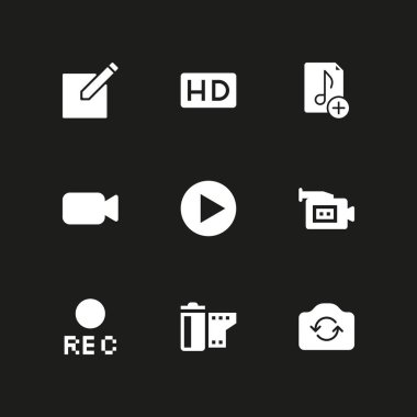 play butonu ile 9 film simgesi düzenleme ve film rulo vektör çizim grafik tasarım ve web için