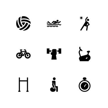 Eğitim Icon set. grafik tasarım ve web için voleybol, kronometre ve yüzme vektör simge