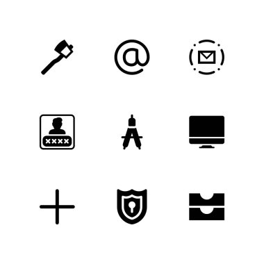 Web simge seti. grafik tasarım ve web için balta, arroba ve dosya vektör simge