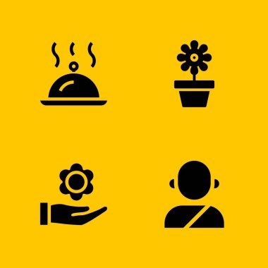 simge seti ile çiçek, Tibet ve Oda Servisi vektör çizim grafik tasarım ve web için 4 love