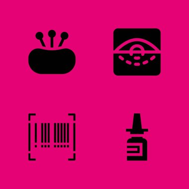 Tıbbi simge seti. grafik tasarım ve web için simge vektör burun spreyi, iğne durumda ve barkod