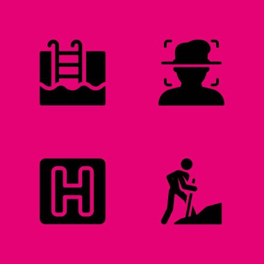 kişi Icon set. portre, yüzme havuzu ve grafik tasarım ve web için otel vektör simge
