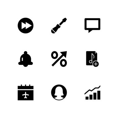 Web simge seti. müzik dosyası, hızlı ileri ve grafik tasarım ve web için sohbet vektör simge