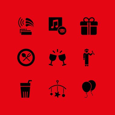 parti simgesi ile web ve grafik tasarım için hediye, gramofon ve mezuniyet müzik vektör simge seti