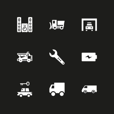 Araba Icon set. grafik tasarım ve web için araba, pil ve teslimat kamyonu vektör simge