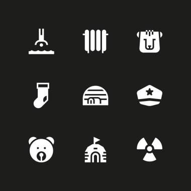 Kış Icon set. grafik tasarım ve web için Noel çorap, ısıtıcı ve radyasyon vektör simge