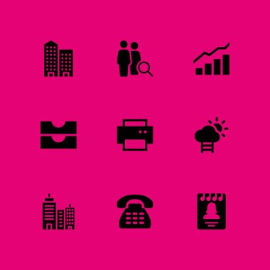 Office simge seti. telefon görüşmesi, parçalayıcı ve grafik tasarım ve web için başarı vektör simge