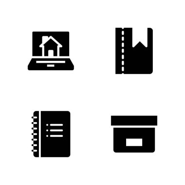 4 açık Icon set grafik tasarım ve web için dizüstü bilgisayar, kutu ve defter vektör çizim ile