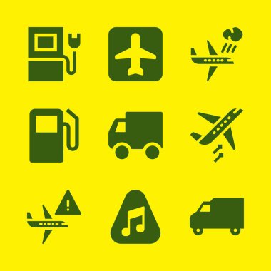 taşıma simge kümesi. Uçak ile kalkış şarj ve vektör grafik tasarım ve web için simgeleri