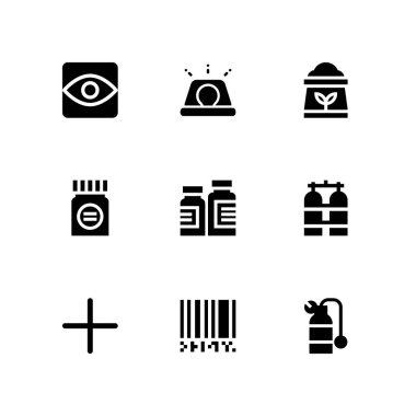 Tıbbi simge seti. oksijen tüpü, artı ve grafik tasarım ve web için siren vektör simge