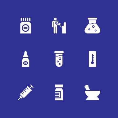 Tıbbi simge seti. grafik tasarım ve web için şırınga, tıp ve termometre vektör simge